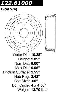 Centric Parts Brake Drum 122.61000