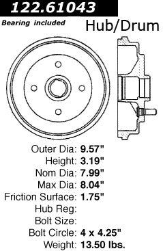 Stoptech Centric Rear Premium Brake Drum w/Bearing 00-08 Ford Focus 122.61043