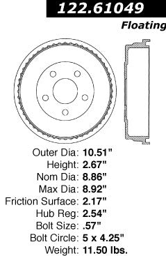 Centric Parts Premium Brake Drum with Electrocoating Finish 122.61049