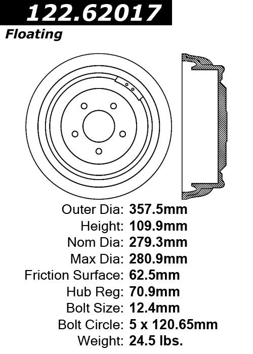 Centric Parts Brake Drum 122.62017