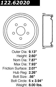Centric Parts Brake Drum Premium with Electrocoating Finish 122.62020