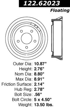 Stoptech Centric Premium Brake Drum - Rear 122.62023