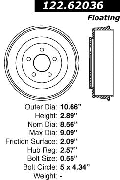 Centric Parts Premium Brake Drum with Electrocoating Finish 122.62036