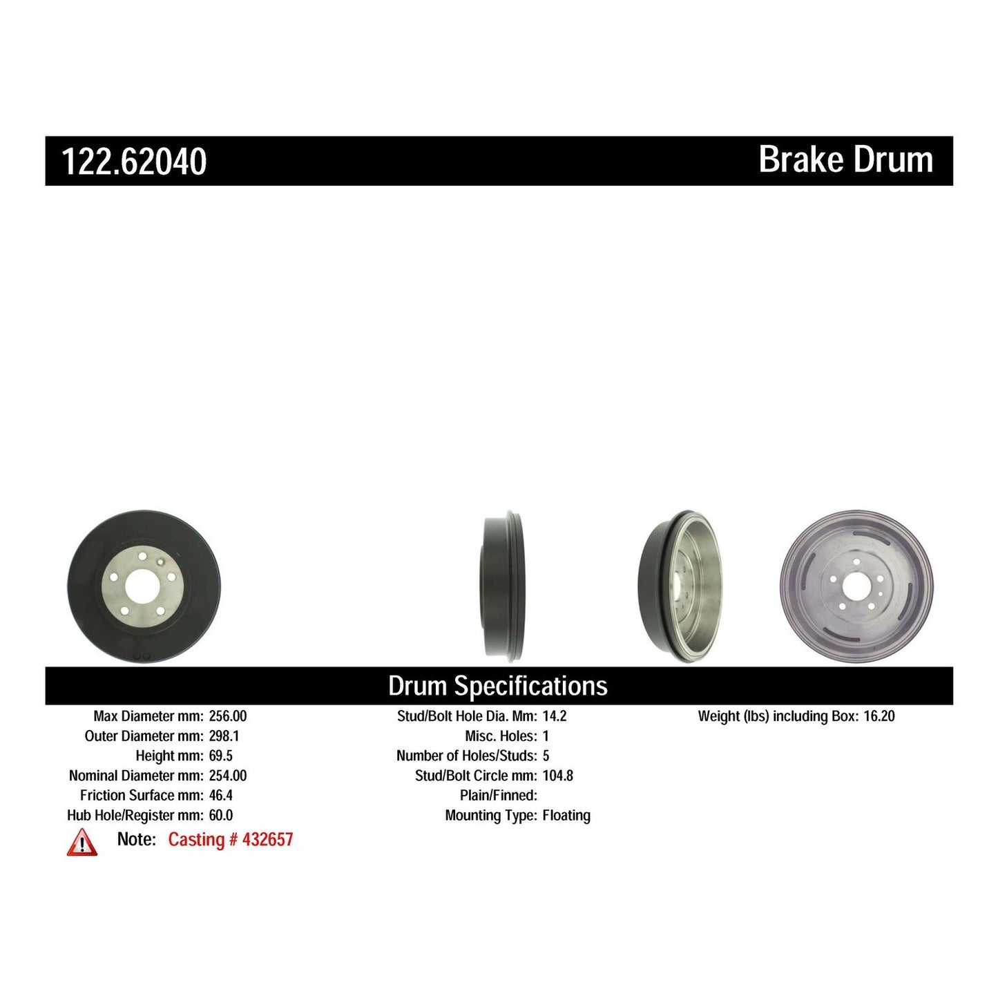 Stoptech Centric Premium Brake Drum - Rear 122.62040