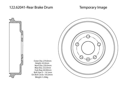 Stoptech Centric Premium Brake Drum - Rear 122.62041