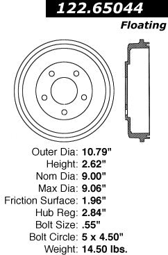 Centric Parts Premium Brake Drum with Electrocoating Finish 122.65044