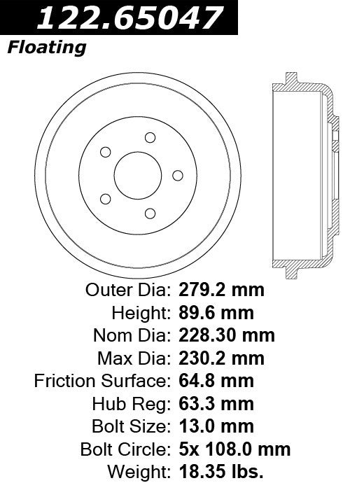 Centric Parts Brake Drum Premium with Electrocoating finish 122.65047