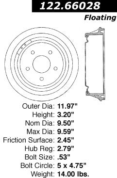 Centric Parts Brake Drum Premium with Electrocoating finish 122.66028