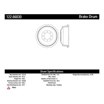 Centric Parts Premium Brake Drum 122.66030
