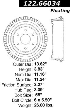 Centric Parts Premium Brake Drum with Electrocoating Finish 122.66034