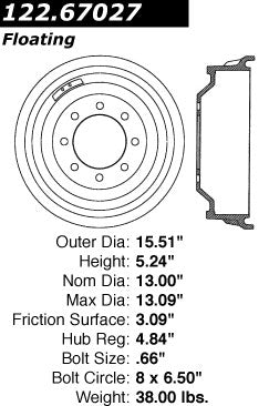 Centric Parts Premium Brake Drum 122.67027