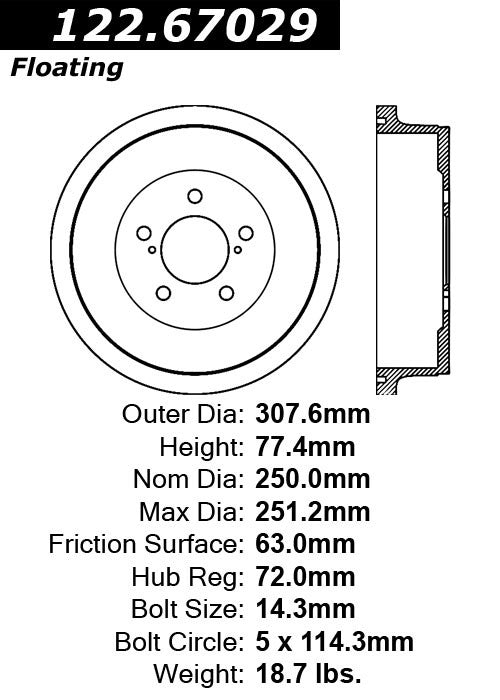 Centric Parts Premium Brake Drum with Electrocoating Finish 122.67029