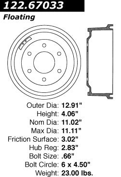 Stoptech Centric 00-02 Dodge Dakota Premium Rear Brake Drum 122.67033