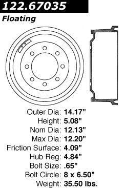 Centric Parts Premium Brake Drum for 1998-2003 Dodge B2500/B3500 Ram 2500/3500 Van 122.67035