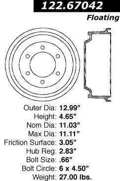Centric Parts Premium Brake Drum for 2003-2004 Dodge Dakota 122.67042