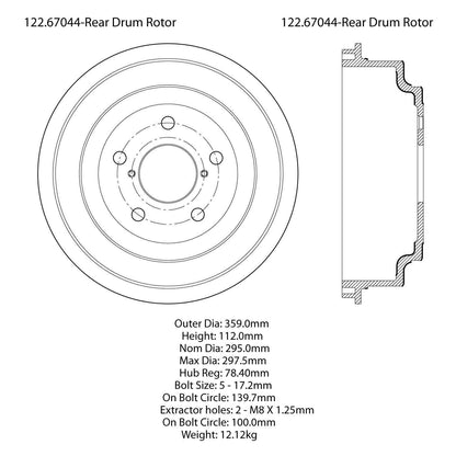 Centric Parts Premium Brake Drum for 2005-2011 Dodge Dakota, 2006-2009 Mitsubishi Raider, 2011 Ram Dakota 122.67044