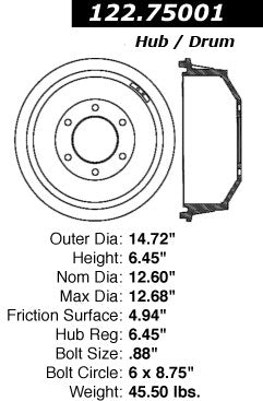 Centric Parts Brake Drum Premium for 1990-2004 Hino FA1517 FB14 FB15 FB1715 FB1817 122.75001