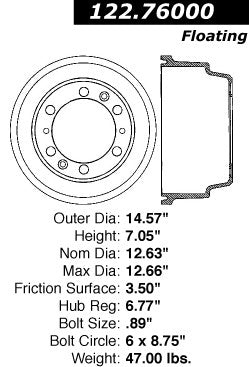 StopTech Premium Brake Drum 122.76000
