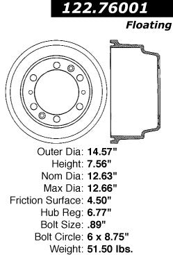 Centric Parts Premium Brake Drum for 2001-2022 Chevrolet LCF GMC W3500 122.76001