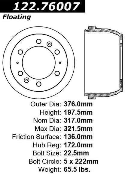 Centric Parts Premium Brake Drum 122.76007