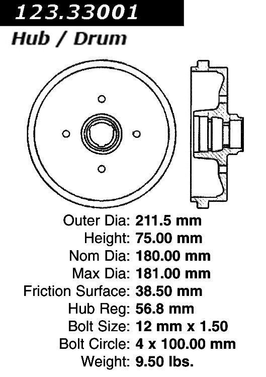 Centric Parts Brake Drum Standard Non-Directional Finishes for 1968-1993 GMC P25/P2500 Van 123.33001