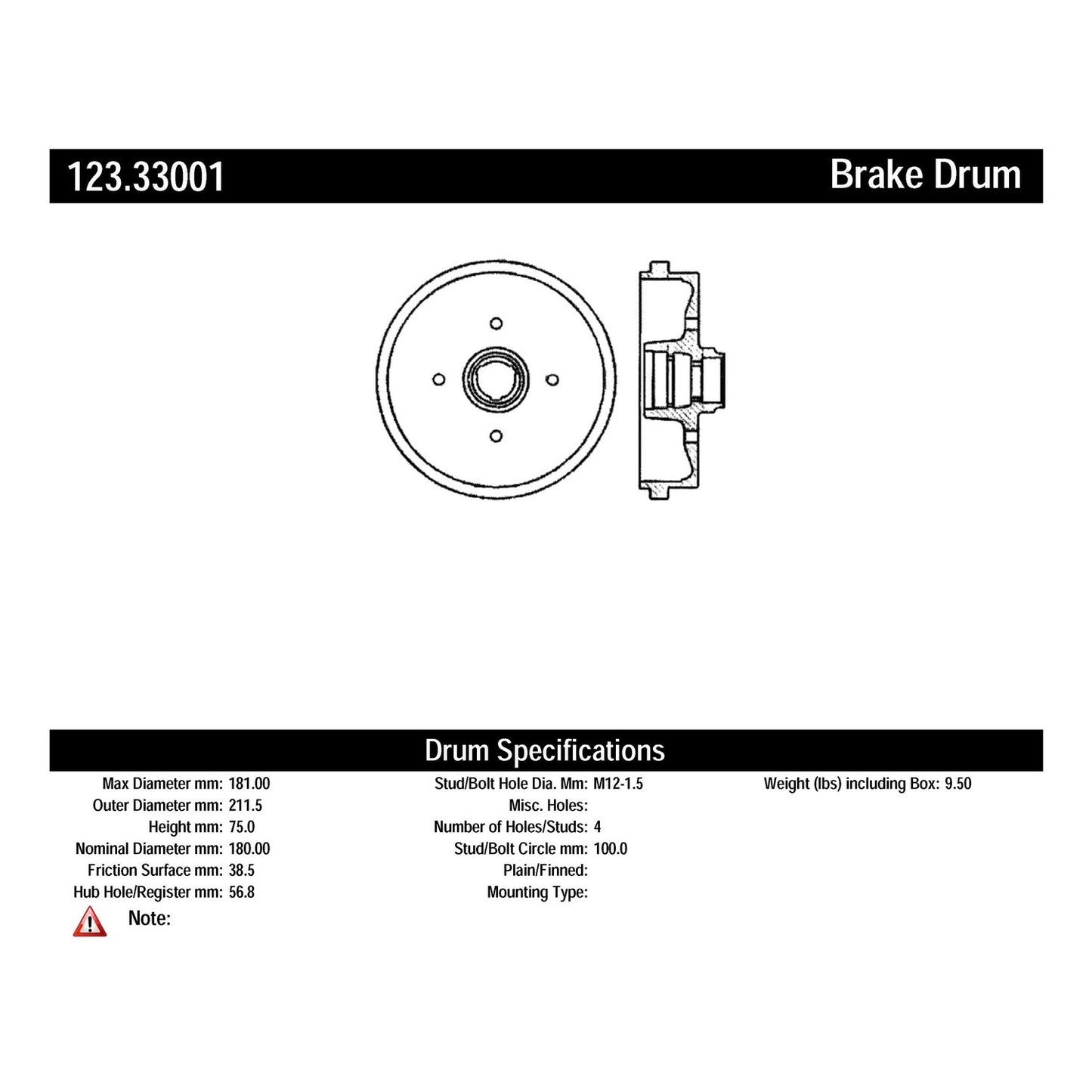 Centric Parts Brake Drum Standard Non-Directional Finishes for 1968-1993 GMC P25/P2500 Van 123.33001