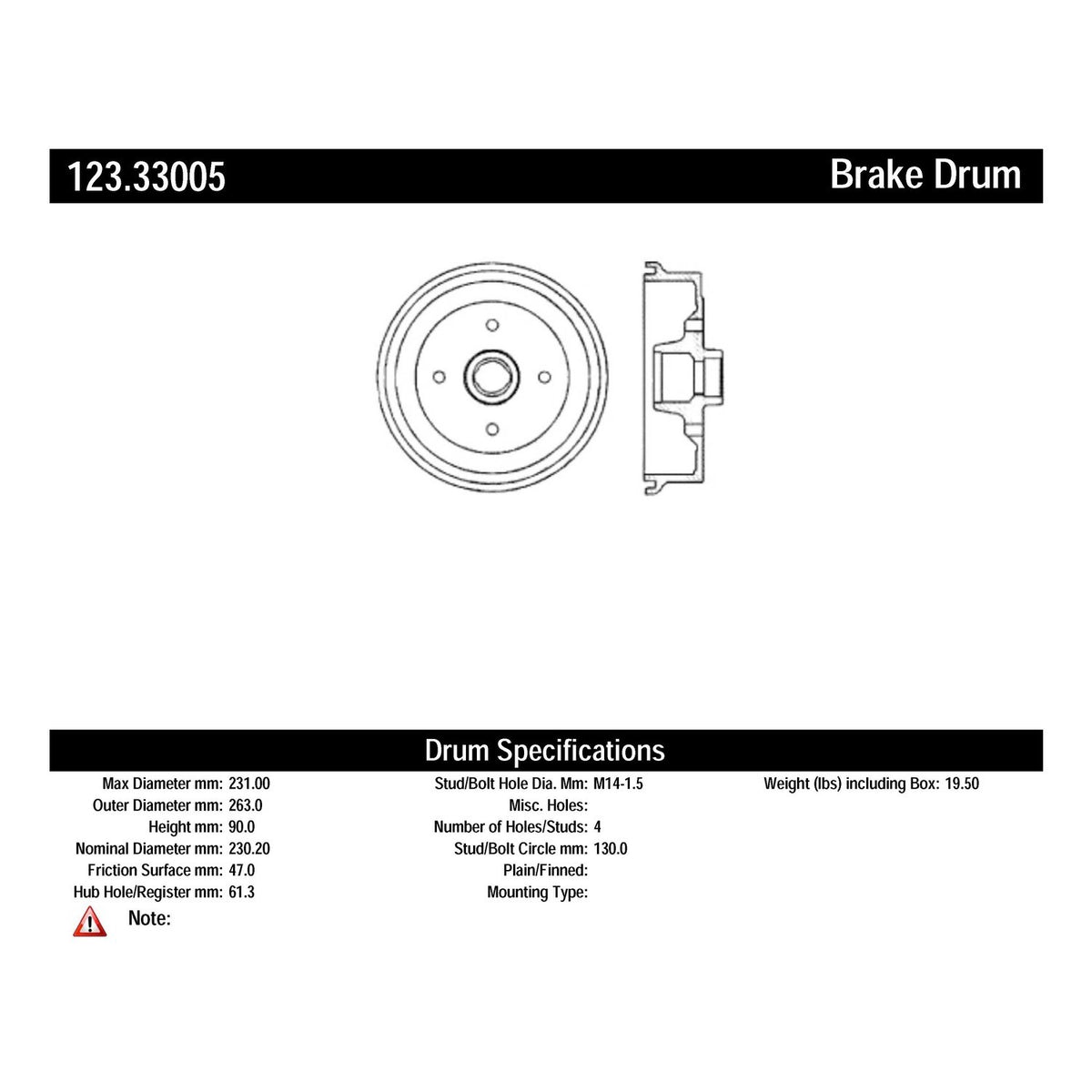 Centric Parts Brake Drum Standard Non-Directional Finishes for 1965-1980 Volkswagen Beetle Karmann Ghia Safari Sedan 123.33005