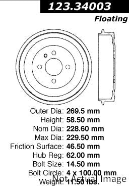 Centric Parts Brake Drum Standard with Non-Directional Finishes 123.34003