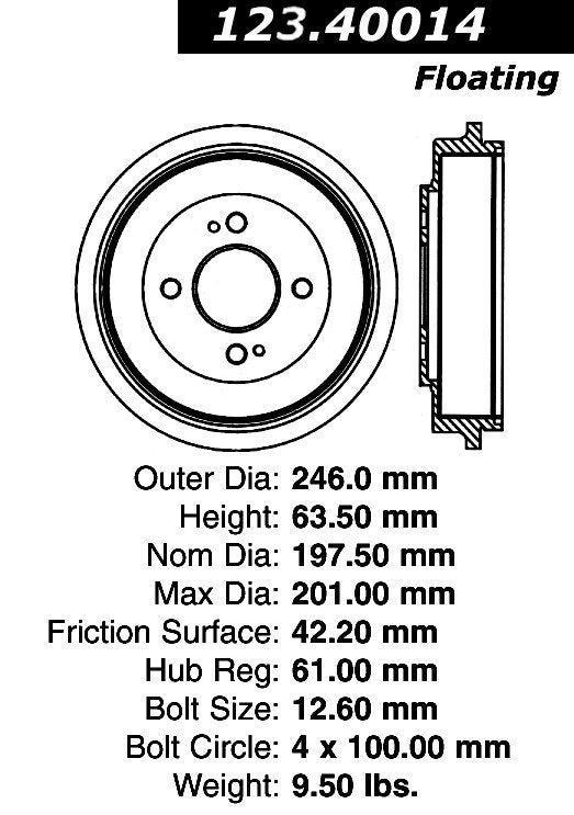 Centric Parts Brake Drum Standard with Non-Directional Finishes for 2001-2005 Honda Civic 123.40014