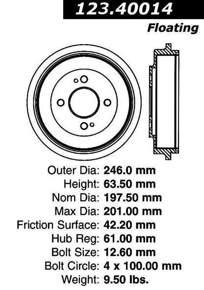 Centric Parts Brake Drum Standard with Non-Directional Finishes for 2001-2005 Honda Civic 123.40014