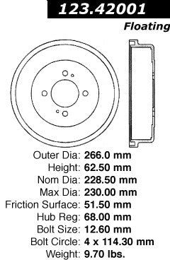 Centric Parts Brake Drum Standard Non-Directional Finishes for 1973-1988 Nissan Models 123.42001