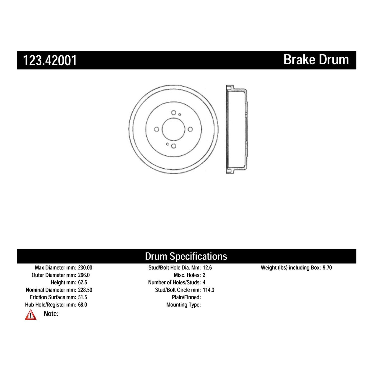 Centric Parts Brake Drum Standard Non-Directional Finishes for 1973-1988 Nissan Models 123.42001