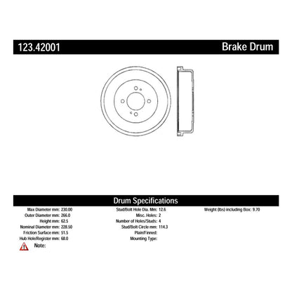 Centric Parts Brake Drum Standard Non-Directional Finishes for 1973-1988 Nissan Models 123.42001
