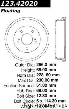 Centric Parts Brake Drum Standard with Non-Directional Finishes 123.42020