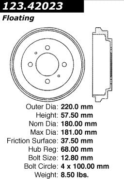 Centric Parts Brake Drum Standard Non-Directional Finishes for 1995-2000 Nissan Models 123.42023