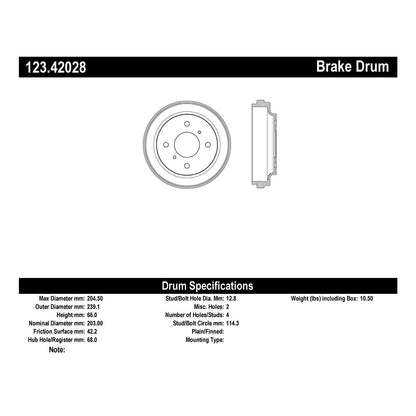Centric Parts Brake Drum Standard with Non-Directional Finishes for 2007-2017 Nissan Tiida, 2009-2011 Versa 123.42028