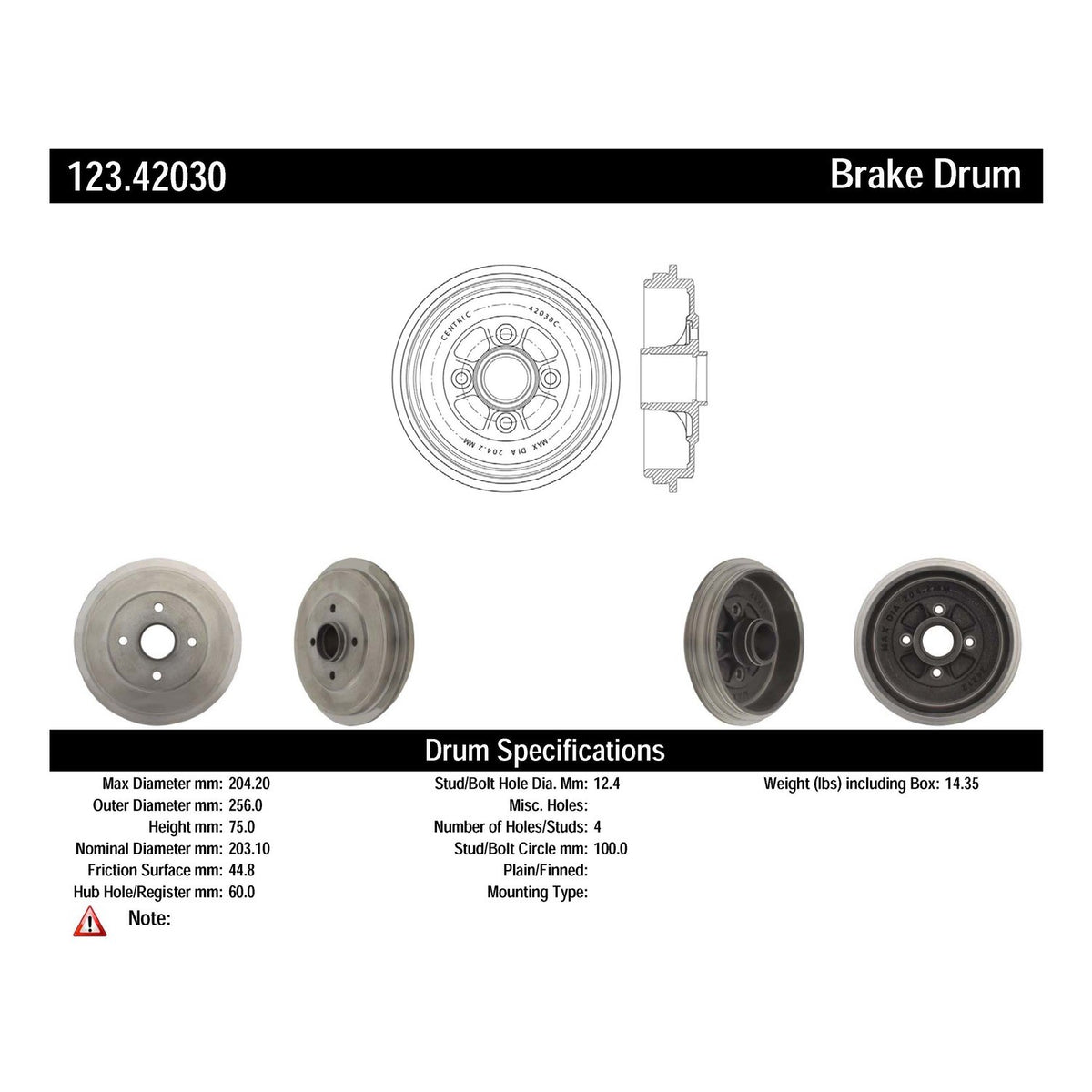Centric Parts Brake Drum C-Tek Standard Non-Directional Finishes for Nissan Frontier 1999-2012, Micra 2015-2017, Versa 2012-2019 Part 123.42030