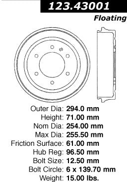 Centric Parts Brake Drum Standard with Non-Directional Finishes for 1981-1997 Chevrolet LUV Honda Passport Isuzu Amigo Pickup Rodeo Trooper 123.43001