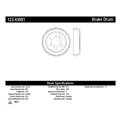 Centric Parts Brake Drum Standard with Non-Directional Finishes for 1981-1997 Chevrolet LUV Honda Passport Isuzu Amigo Pickup Rodeo Trooper 123.43001