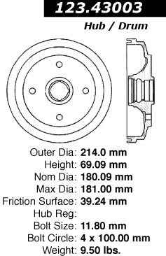 Centric Parts Brake Drum Standard with Non-Directional Finishes for 1985-1990 Chevrolet Spectrum Geo Spectrum Isuzu I-Mark 123.43003