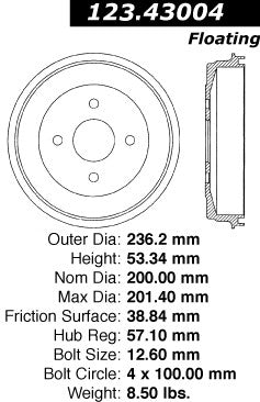Centric Parts Brake Drum Standard with Non-Directional Finishes for 1990-1993 Geo Storm Isuzu Stylus 123.43004