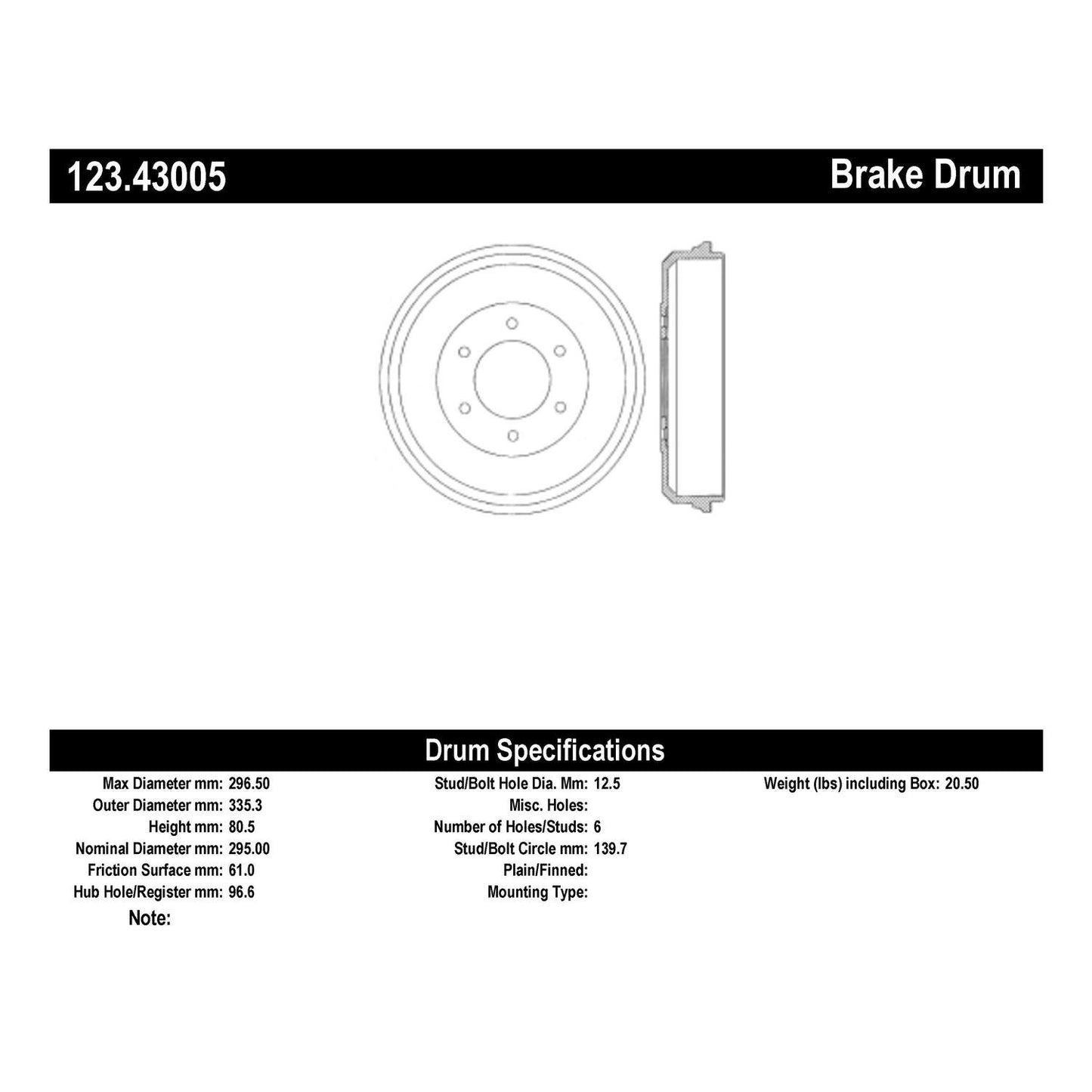 Centric Parts Brake Drum Standard with Non-Directional Finishes for 1998-1999 Honda Passport Isuzu Amigo Rodeo 123.43005