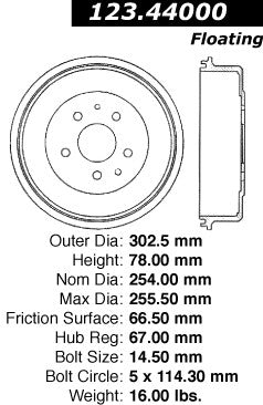 Centric Parts Brake Drum Standard with Non-Directional Finishes for 1972-1995 Toyota Hi-Lux Pickup 123.44000