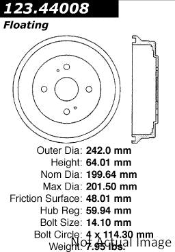 Centric Parts Brake Drum Standard with Non-Directional Finishes for 1975-1979 Toyota Corolla 123.44008