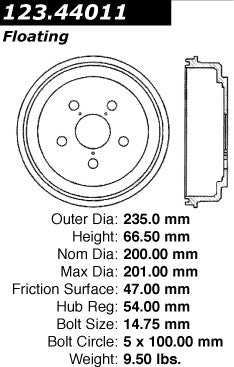 Centric Parts Brake Drum Standard with Non-Directional Finishes for 1983-1986 Toyota Camry 123.44011
