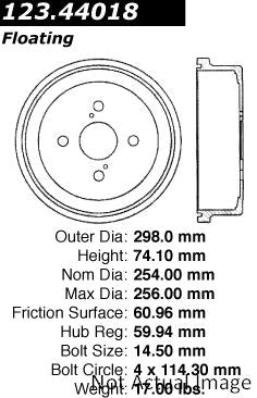 Centric Parts Brake Drum Standard with Non-Directional Finishes for 1984-1989 Toyota Van/Van Wagon 123.44018