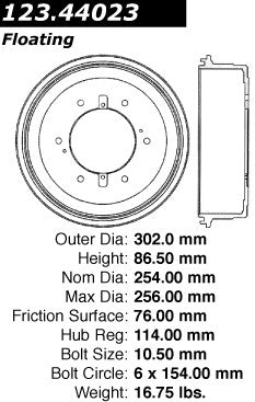 Centric Parts Brake Drum Standard with Non-Directional Finishes for 1985-1993 Toyota Pickup 123.44023