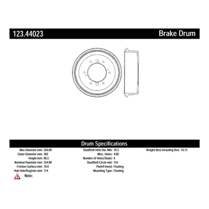 Centric Parts Brake Drum Standard with Non-Directional Finishes for 1985-1993 Toyota Pickup 123.44023