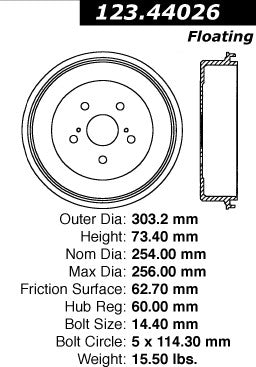Centric Parts Brake Drum Standard with Non-Directional Finishes for 1991-1997 Toyota Previa 123.44026