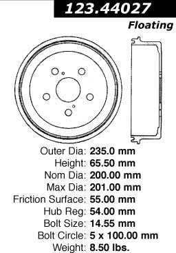 Centric Parts Brake Drum Standard with Non-Directional Finishes for 1990-1993 Toyota Celica 123.44027